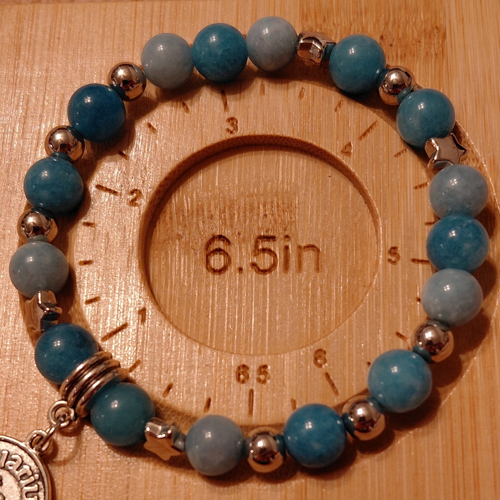 Zodiac Aquarius Beaded Bracelet With Genuine Crystal Beads + Aquarius Charm - Picture 3 of 3